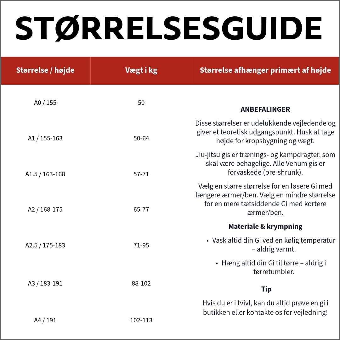 Strrelsesguide for Venum Gi
