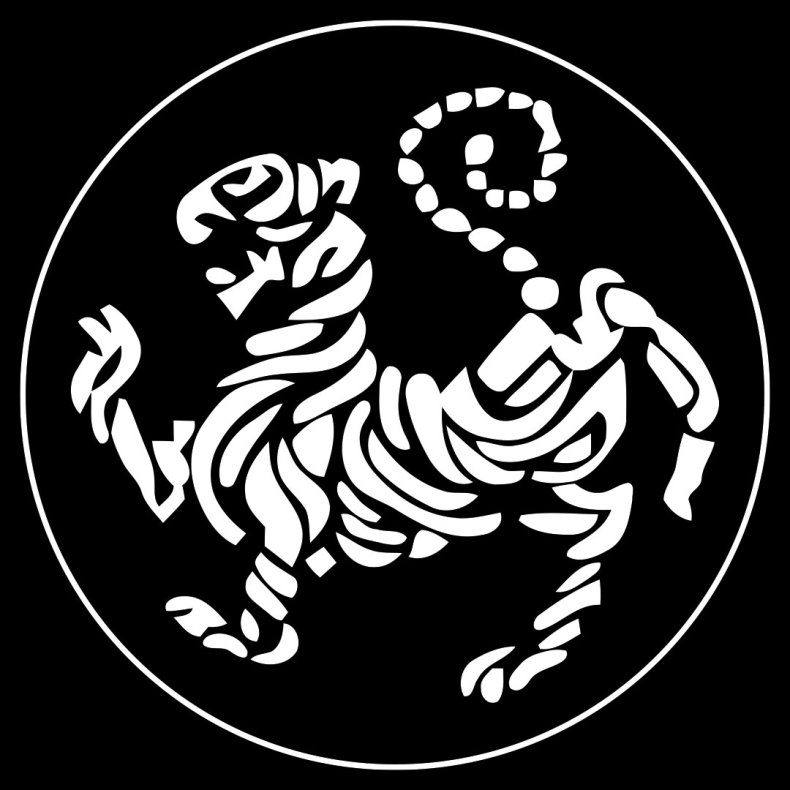 Broderet Shotokan tiger i cirkel - hvid