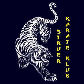 Struer Karate ryglogo tekst - hvid/gul