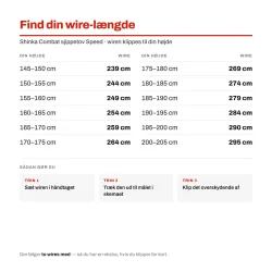 St�rrelsesguide med vejledende wire-l�ngde efter din h�jde i cm