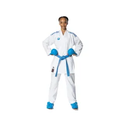 Kumite Master junior gi forfra med bl�t broderi og bl�t b�lte