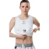 Brystbeskytter og sportstop WKF til kvinder, hvid, set forfra med skallen trukket frem